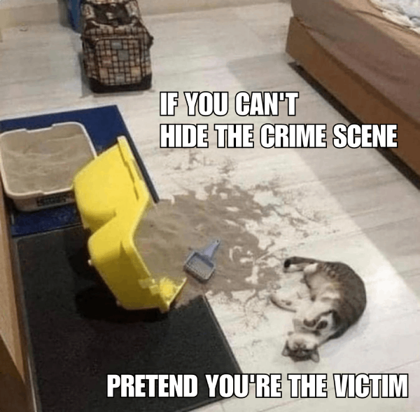 Cat: If You Can't Hide the Crime Scene, Pretend You're the Victim